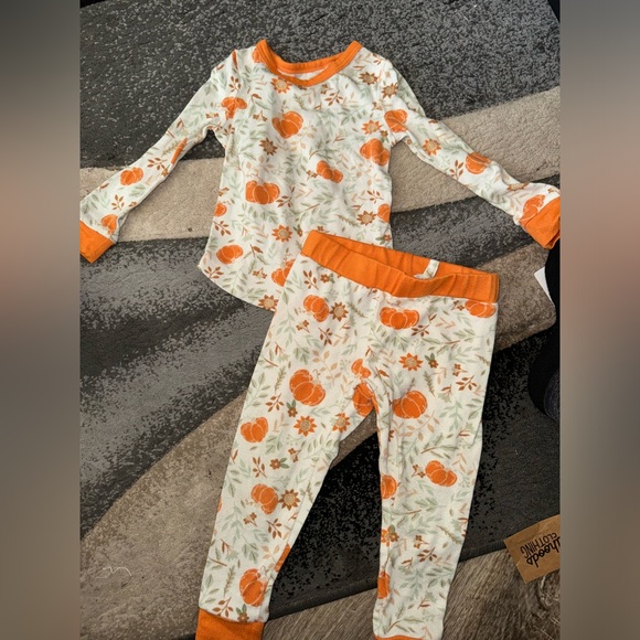 Kids Pumpkin Print Pajamas - Orange & White—Jessica Simpson - Picture 1 of 7